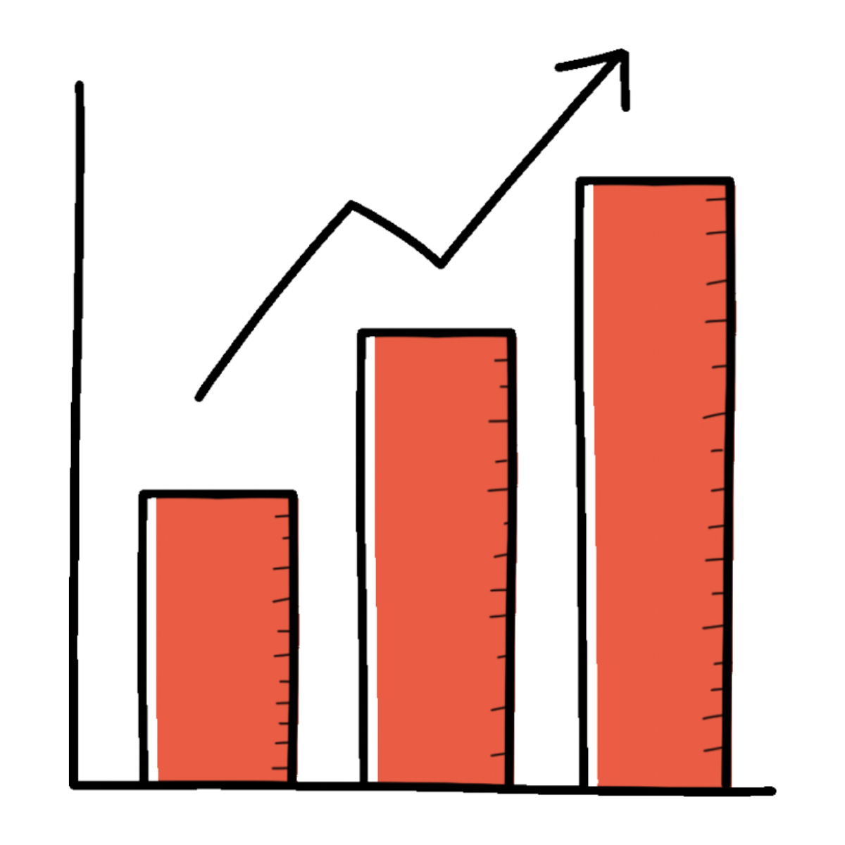 Illustrated bar chart showing a trend line increasing